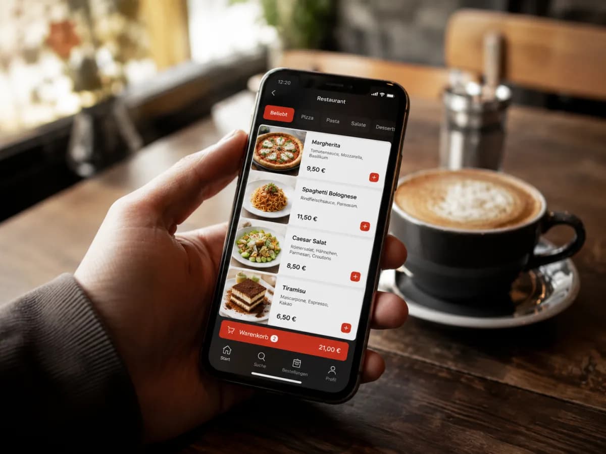 Smartphone mit Restaurant-Bestell-App — Ersatz für FoodBooking